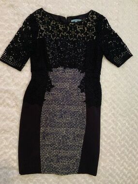 ANTONIO MELANI Black Lace & Tweed Panel Mini Dress